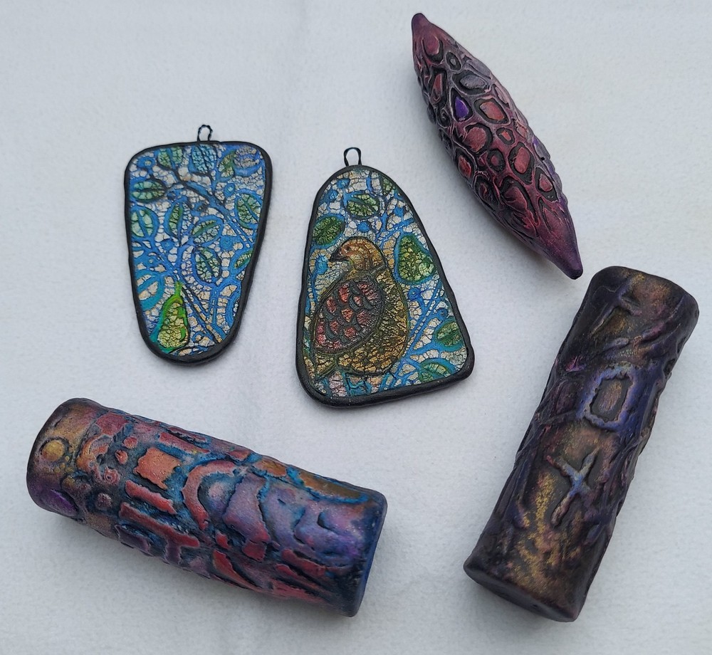 Handmade Polymer Clay Jewelry Focal Beads by Claire Maunsell OOAK Set of 9