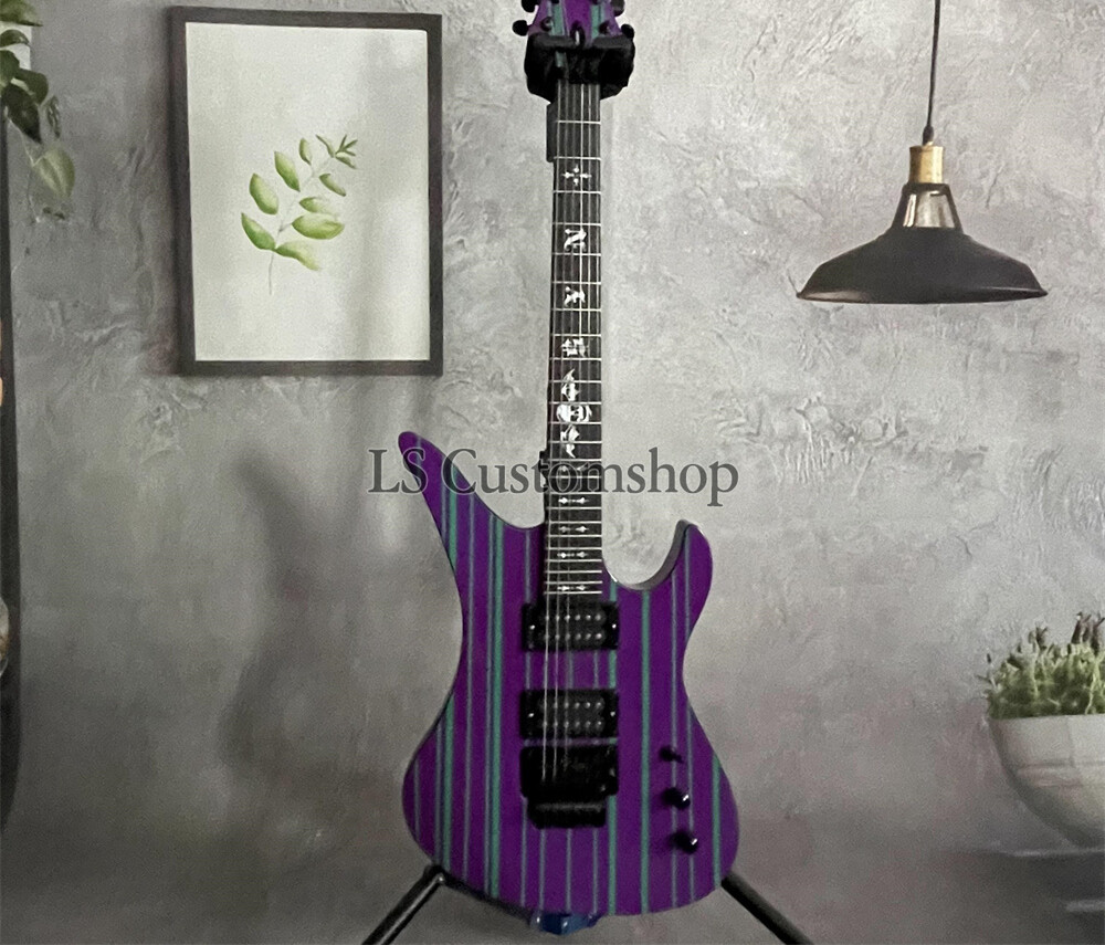 Custom Purple w/ Green Pinstripes Special Shaped Electric Guitar Floyd Rose