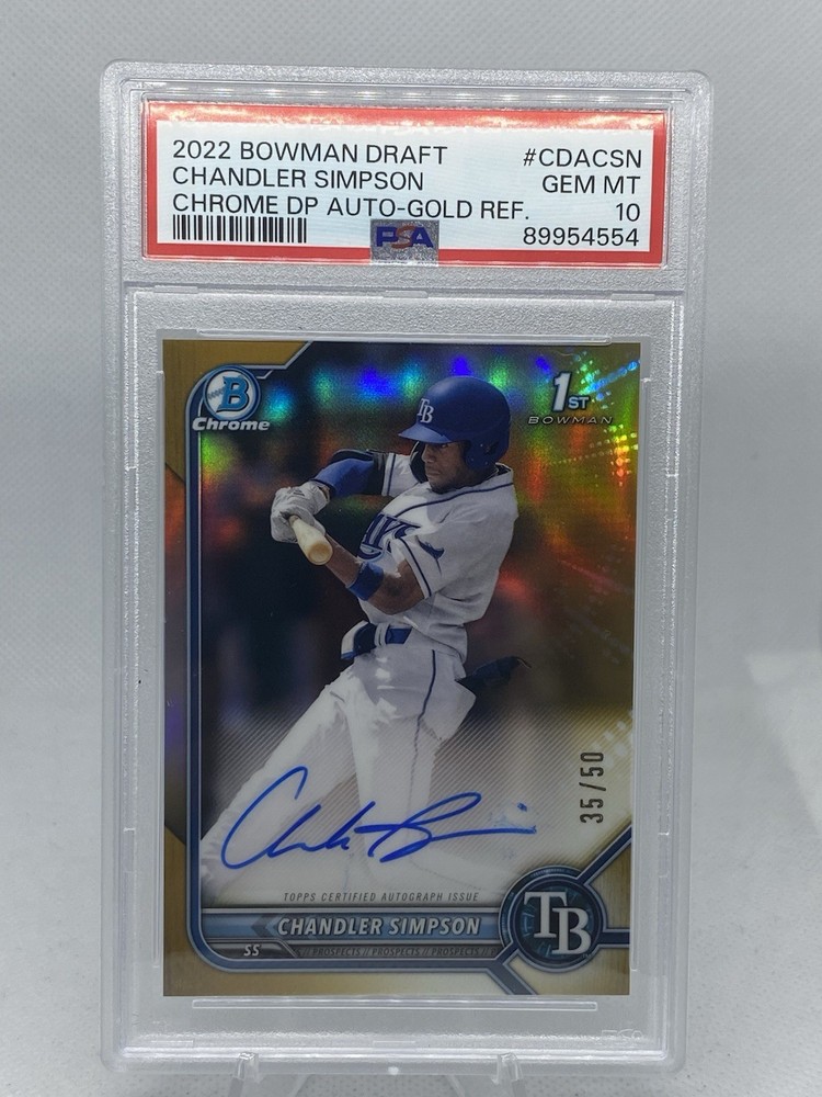 2022 Bowman Draft Chandler Simpson 1st True Gold Auto /50 psa 10 Rays