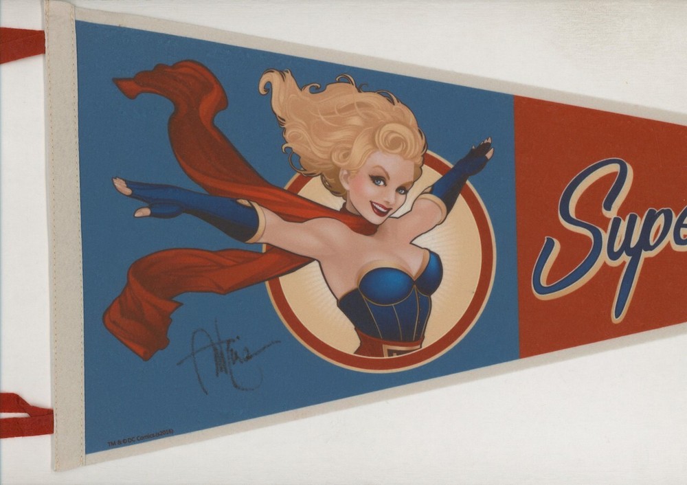 Ant Lucia SIGNED DC Bombshells Superman Art Pinup Girl Felt Pennant ~ Supergirl