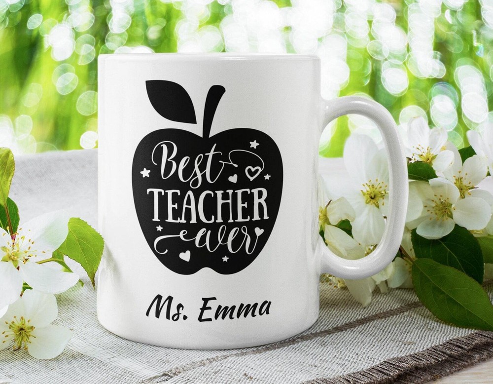 Personalized Teacher Mug Best Teacher Ever Apple Custom Name Coffee Mug (11 Or