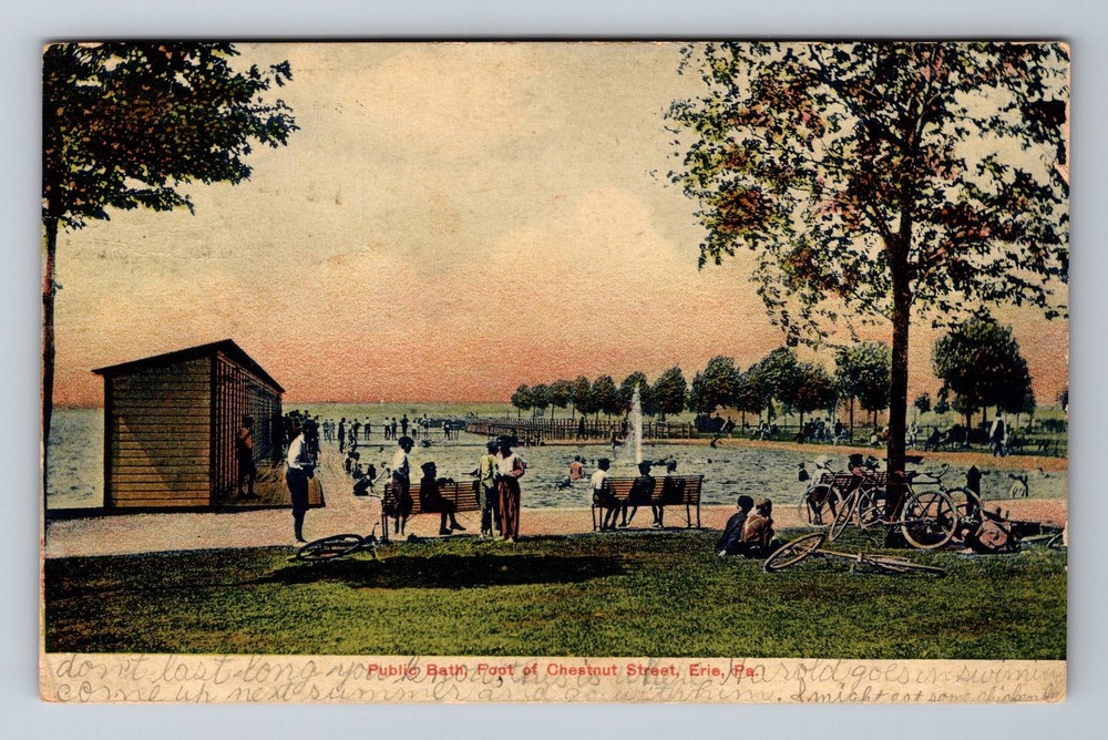 Erie PA-Pennsylvania, Public Bath, Foot Of Chestnut Street, Vintage Postcard