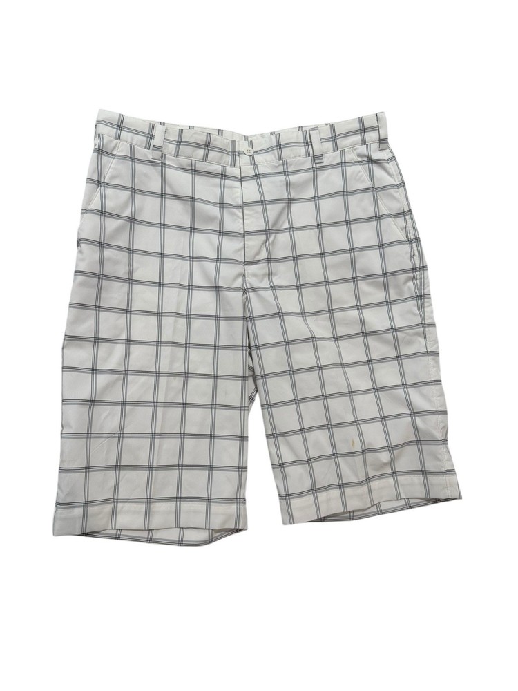 Nike Golf Men's Tour Performance Flat Front Golf Shorts Plaid Size 32 White Gray