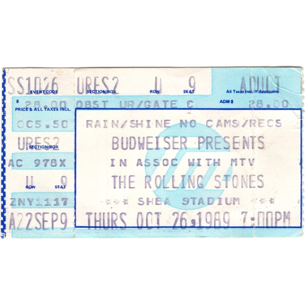 THE ROLLING STONES Concert Ticket Stub NEW YORK NY 10/26/89 SHEA STEEL WHEELS