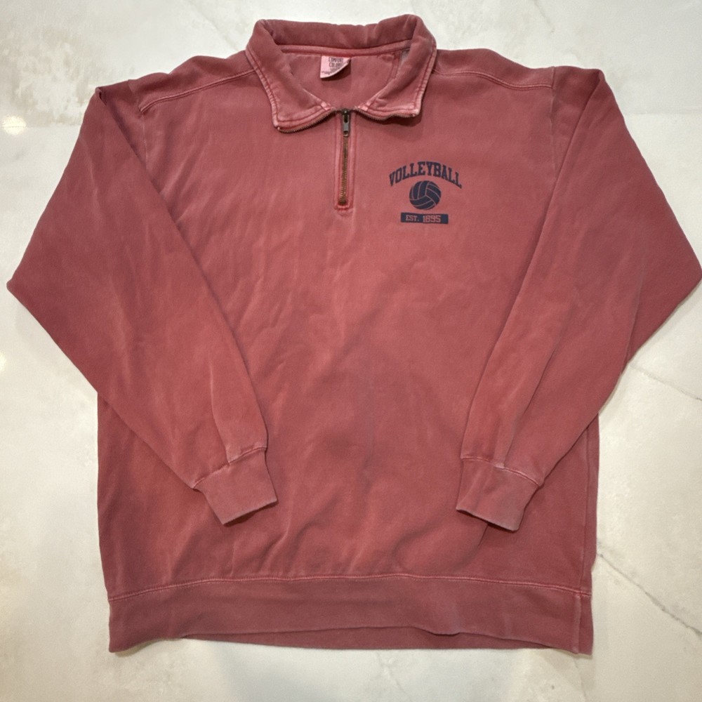 Comfort Colors Women’s Volleyball Quarter Zip Sweatshirt Garment Dye Pink L