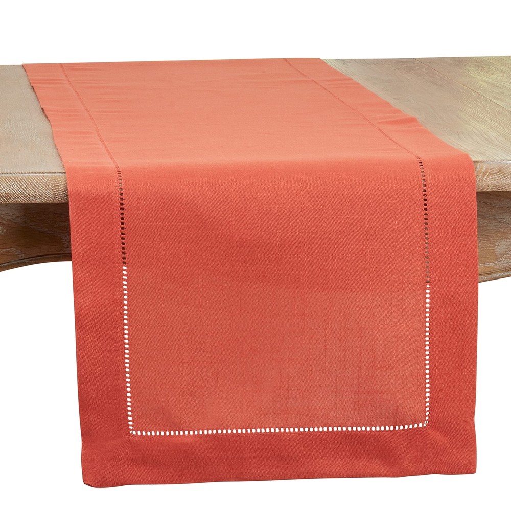 Elegant Rochester Table Runner with Hemstitched Border, 16x120, Terracotta
