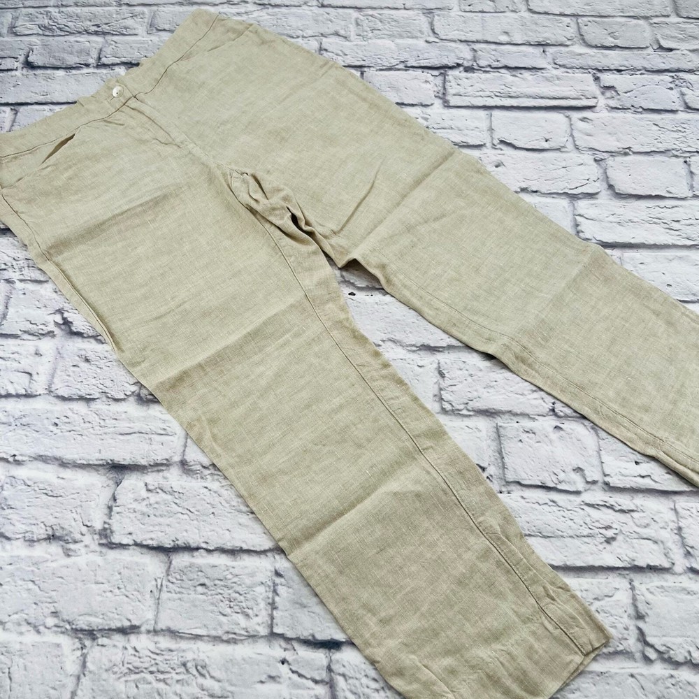 Chicos Womens Linen Crop Ankle Pants Size 00 Tan Beige Mid Rise Straight Leg