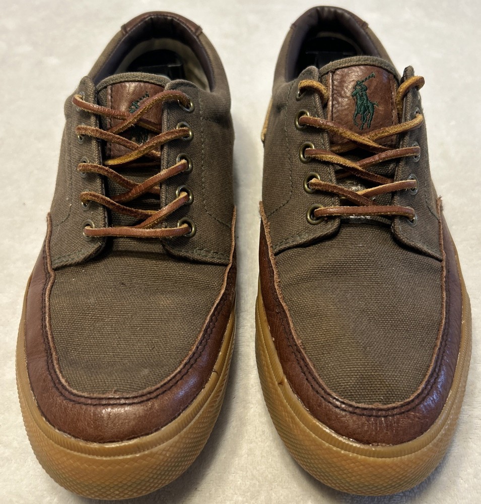 Polo Ralph Lauren Shoes Men’s Size 9 D Brown  Lace Up Canvas Leather Pony Boat