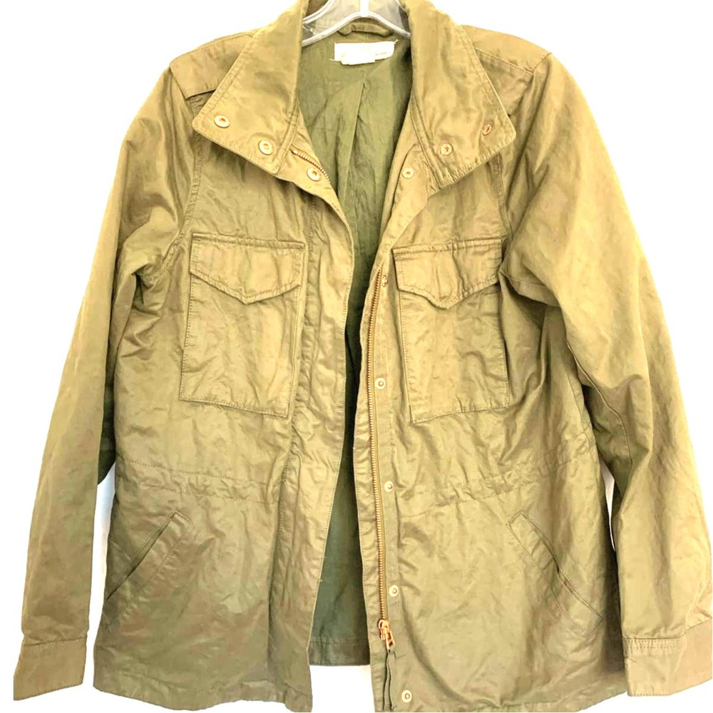 H&M LOGG Army Field Jacket 10 Womens Olive Green Rose Gold Accents Heavyweight