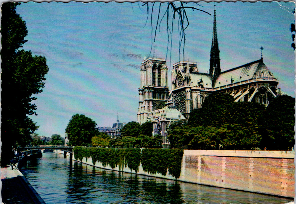 Vintage Postcard Paris France Notre Dame Cathedral River View