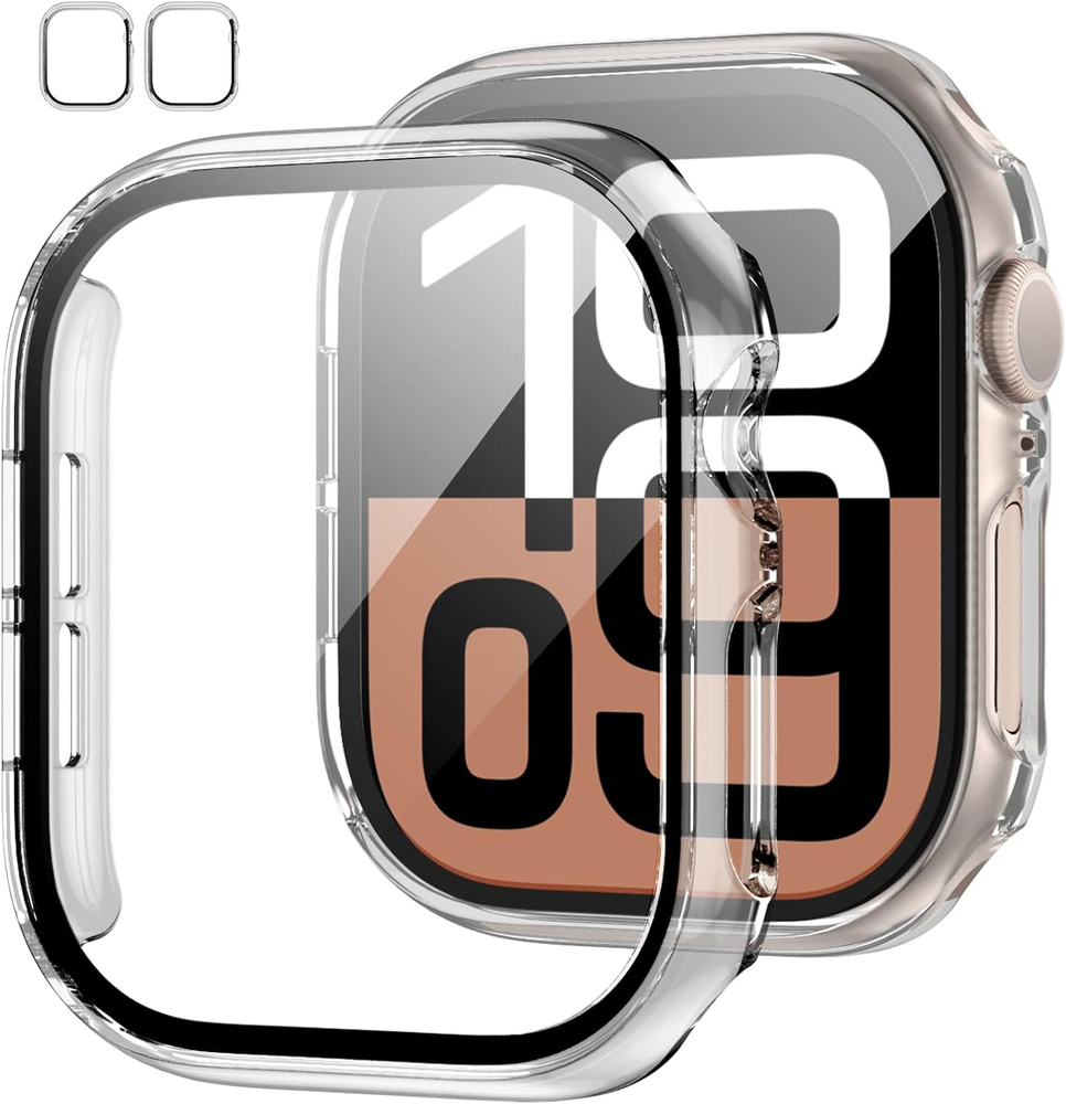 2 Pack Case with Tempered Glass Screen Protector for Apple Watch Series 10 46Mm,