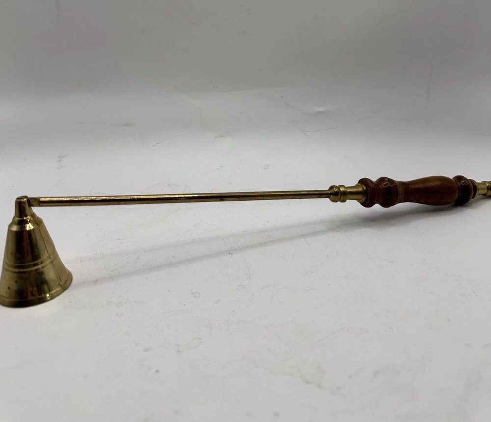 Vintage Brass Candle Snuffer Wood Handle 12” Long Taper Candle Accessory