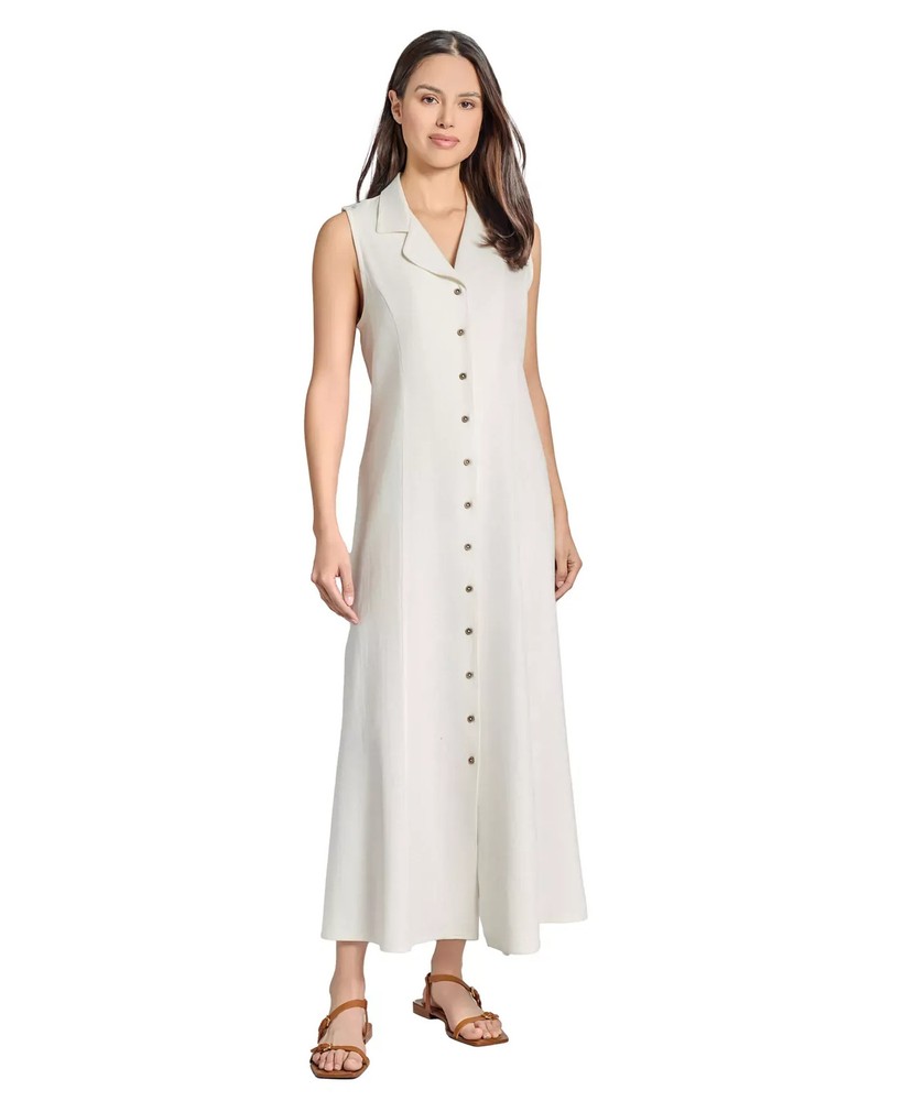 Jones New York Women's Dress Sz L Linen-Blend Drawstring-Back