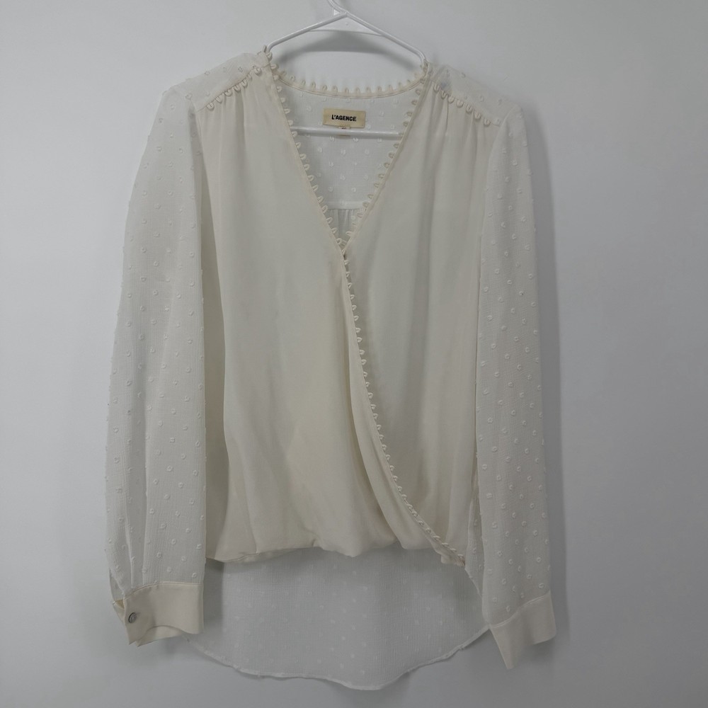 L’Agence Perry Blouse Ivory Women’s Size XS 100% Silk Long Sleeve V Neck