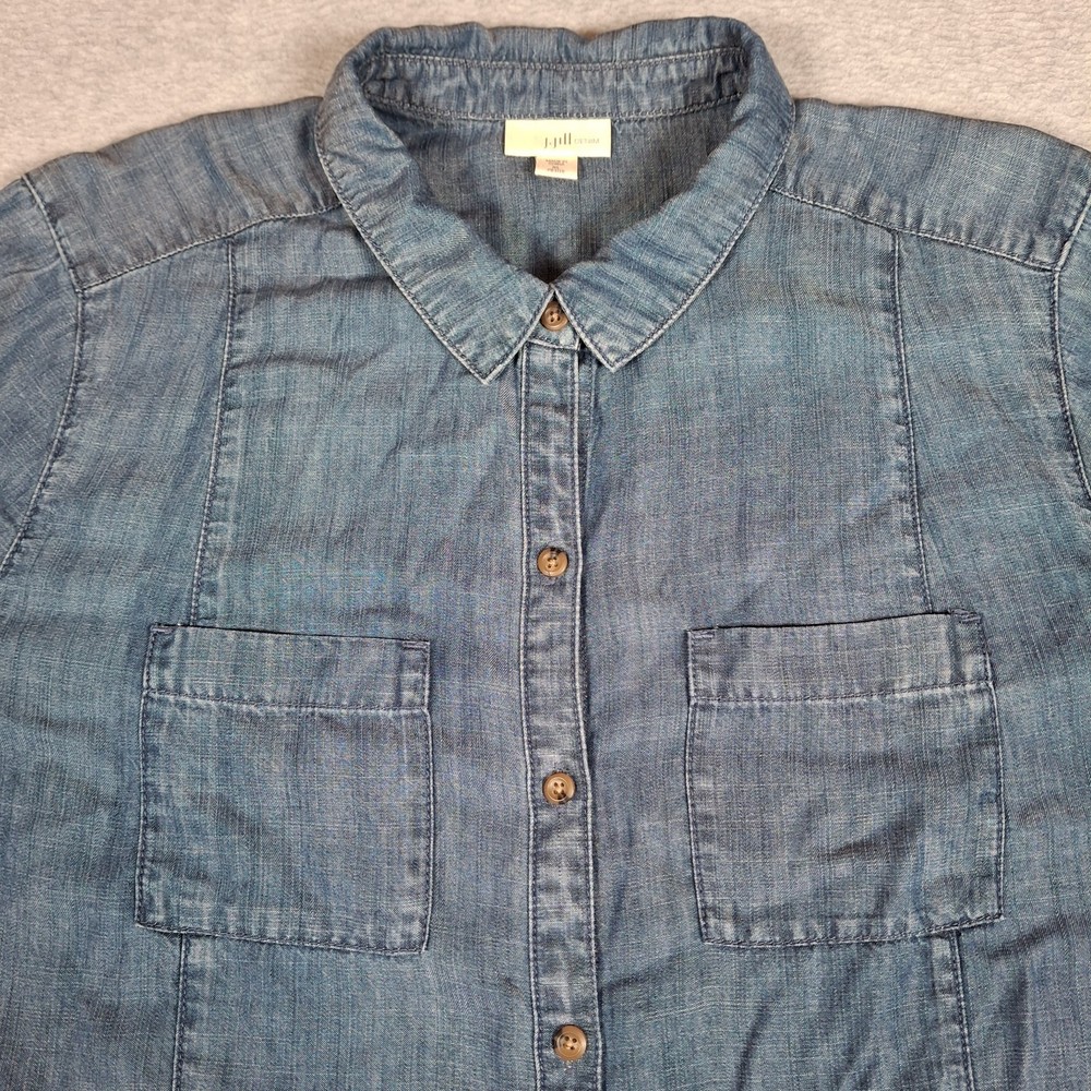 J Jill Denim Chambray Button Front Shirt Womens XL Petite Tencel Lightweight