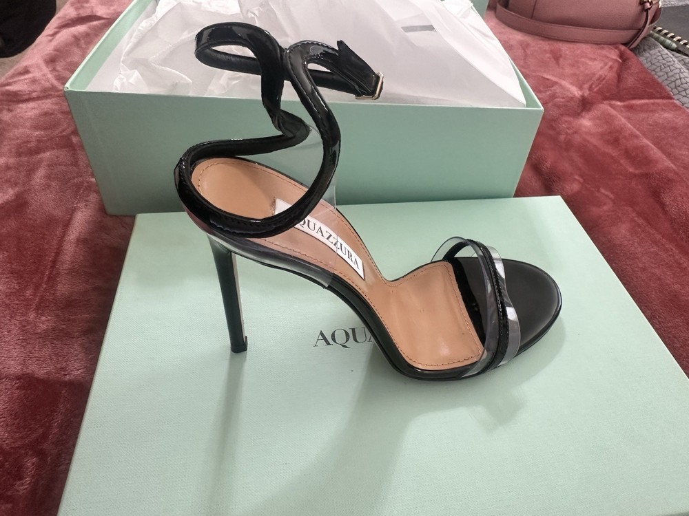 Aquazzura Fenix 105 Black Suede Cutout Heels, Size 36 (6 US)