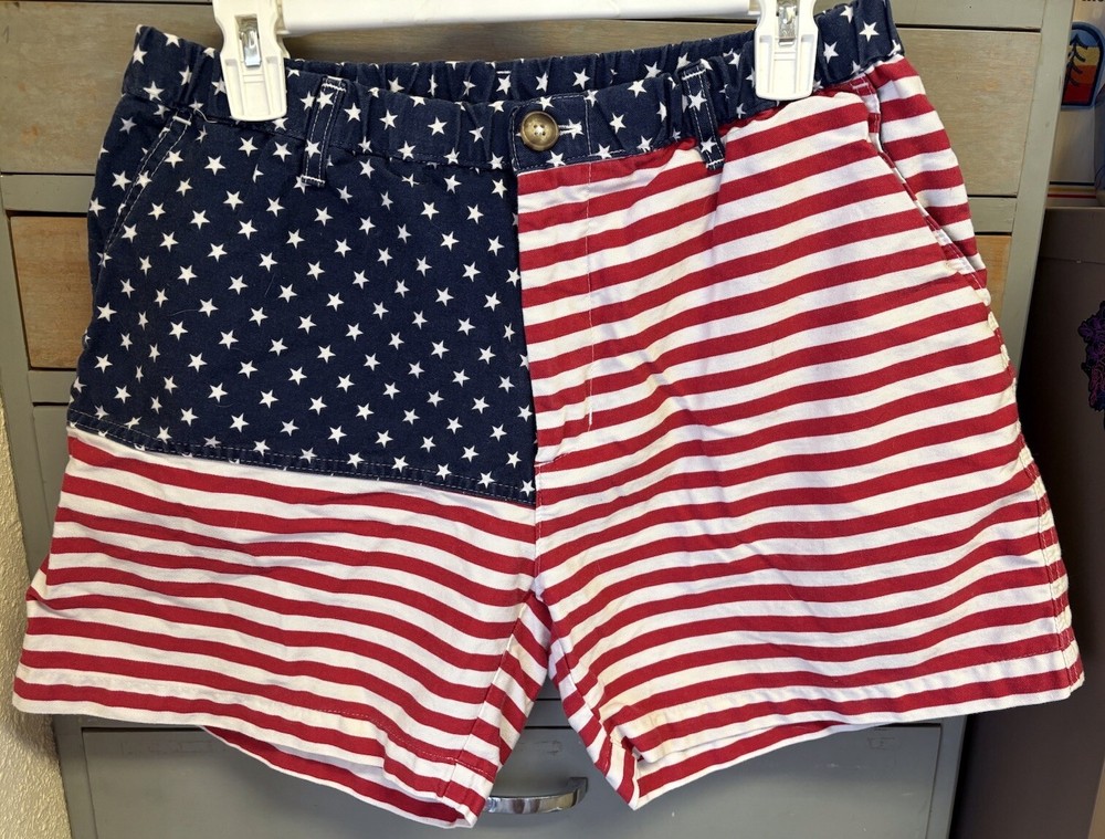 Chubbies Shorts Mens Size Large American Flag Print 5.5” Inseam Elastic Waist