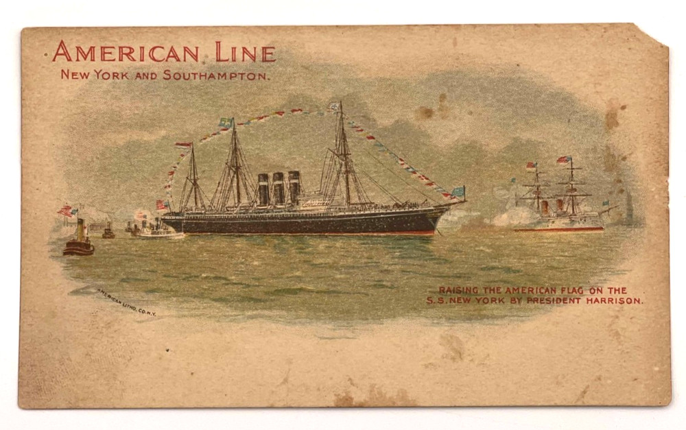 President Benjamin Harrison Raising Flag SS New York PMC American Line Steamer