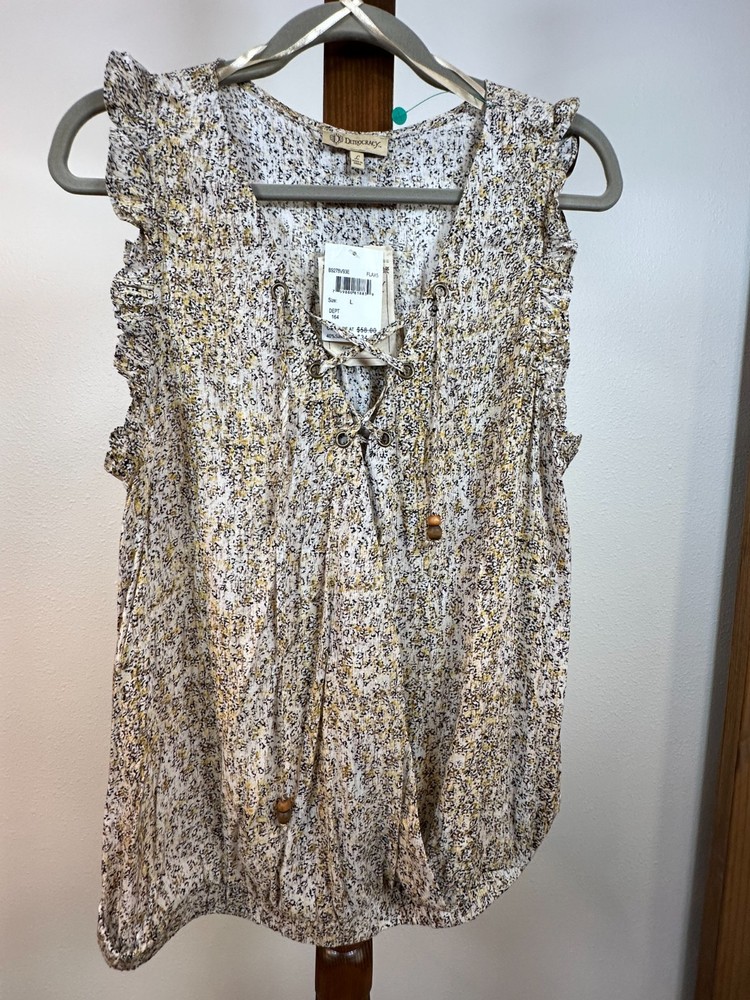 Democracy Women’s Sleeveless Lace-Up Blouse Multicolor Floral Print Size L