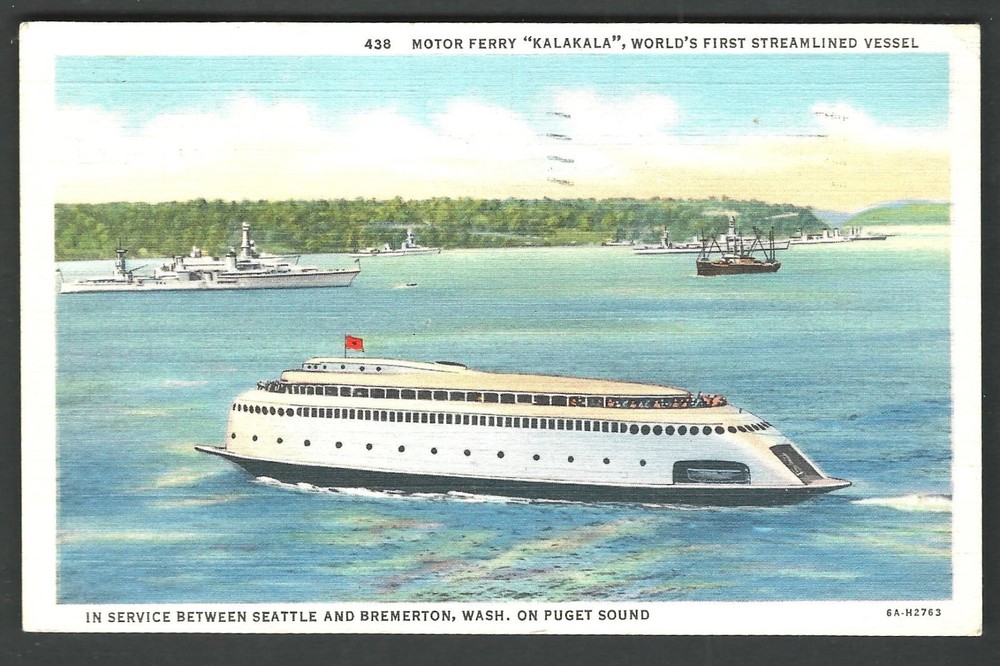 FERRY “KALAKALA” ON PUGET SOUND - Bremerton -Seattle Service 1939 Linen Postcard