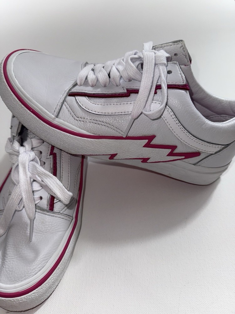 Vans Old Skool Lightning Bolt White Pink Leather Sneakers Women’s 8.5 / Men’s 7