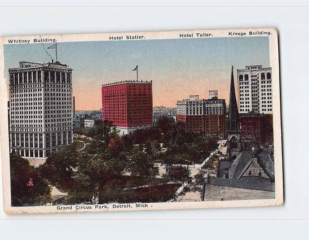Postcard View of the Grand Circus Park Detroit Michigan USA
