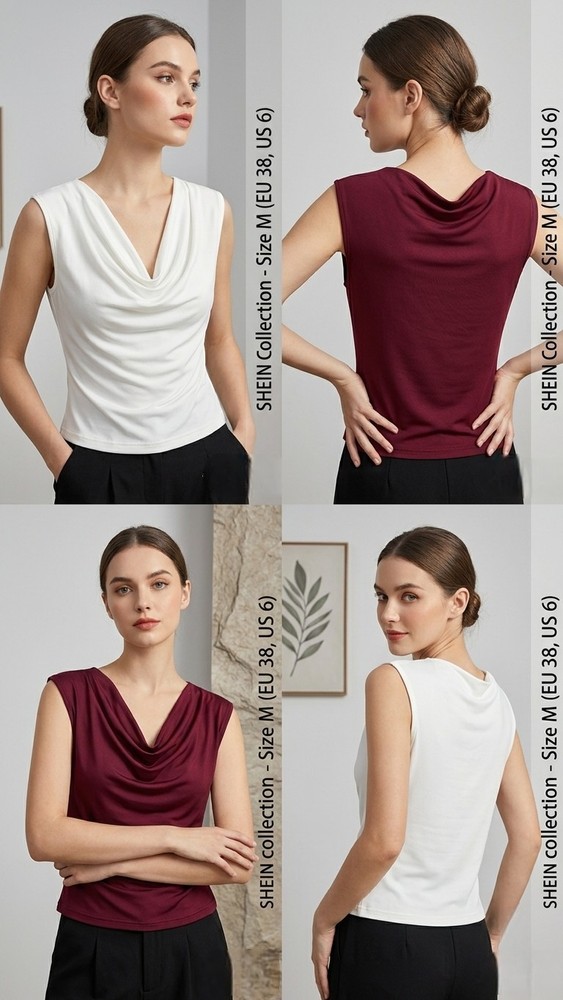 Lot 2 SHEIN Women's Sleeveless Cowl Neck Tops White Maroon Size M Tank