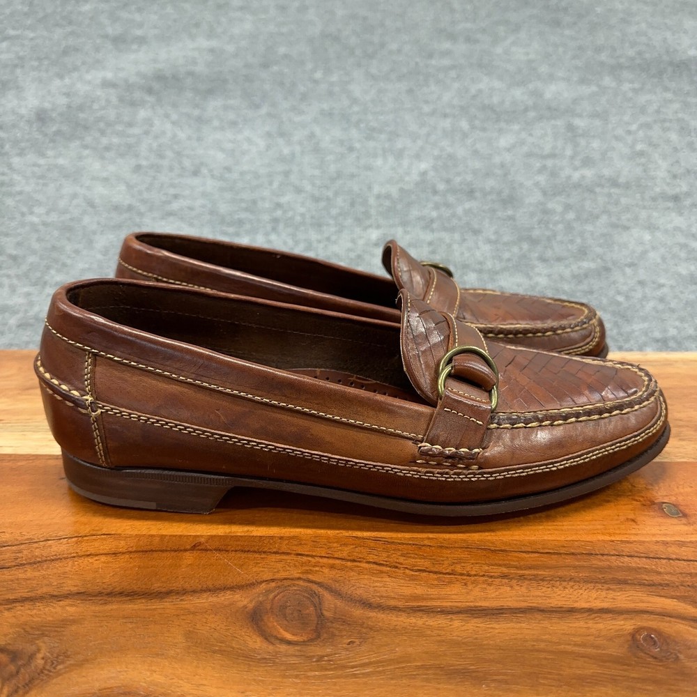 Cole Haan Country Vintage Shoes Mens 10 Brown Leather Loafers Basket Weave 9320