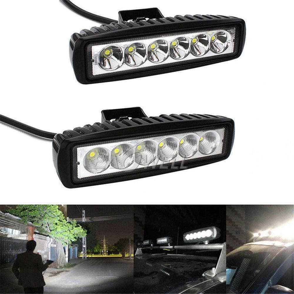 2x 6Inch LED Work Light Bar Flood Fog Lamp 18W For Driving Offroad Truck SUV ATV