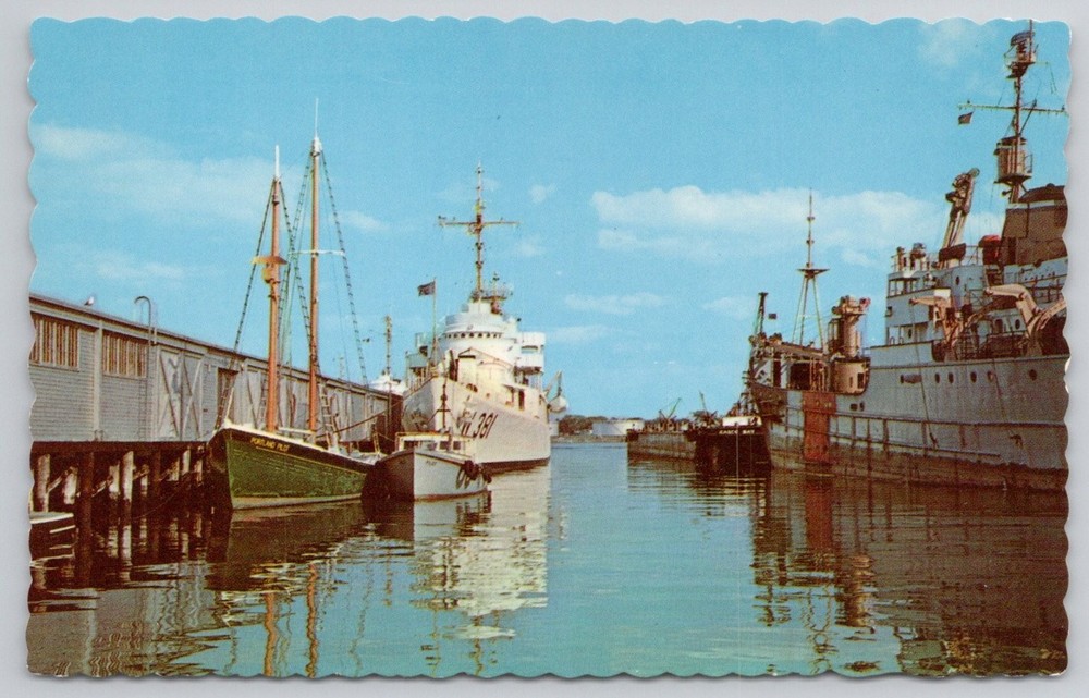 Portland, Maine Harbor Boats at Wharf Vintage Postcard Dexter Press Natural