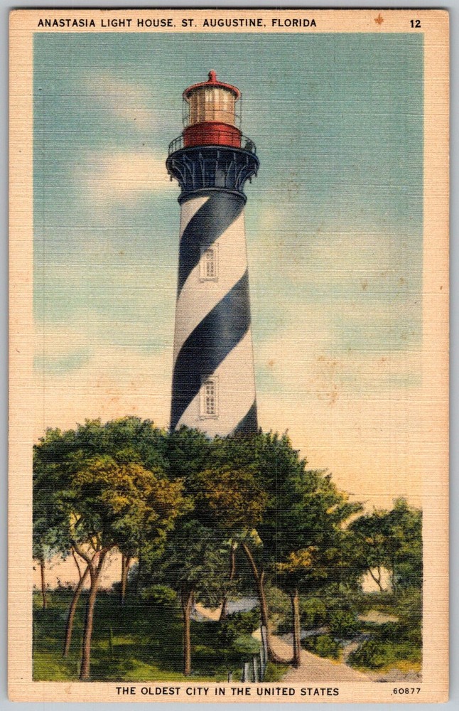 Vtg Linen Postcard Anastasia Light House St Augustine, FL 1930s