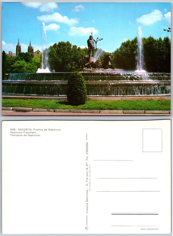 Continental Fuente De Neptuno Madrid Spain Postcard