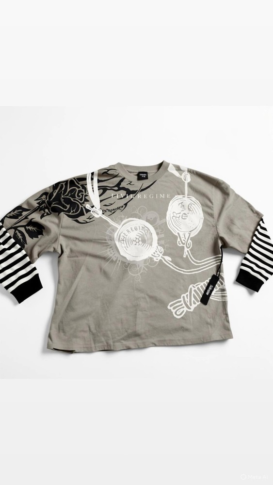 Civil Regime Men's Gray Graphic Logo Crew Neck Long Sleeve T-Shirt Size XXL