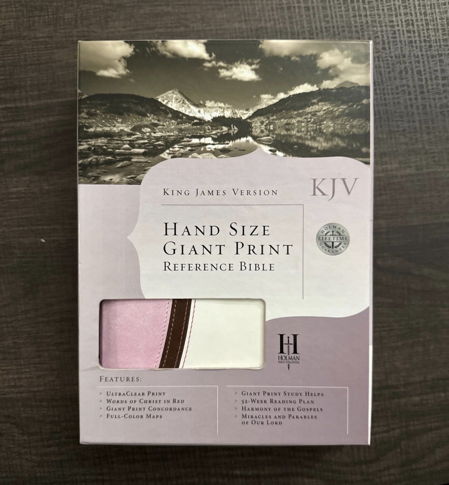 Holman KJV Hand Size Giant Print Reference Bible Pink/White Leather Red Letter