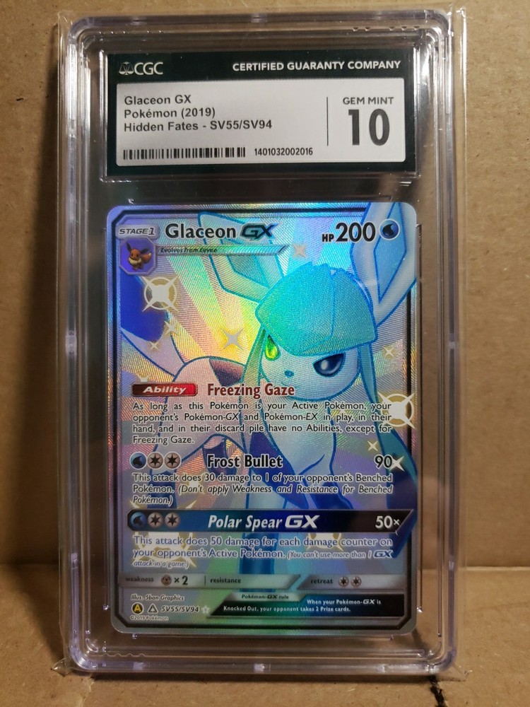 Glaceon Gx SV55 CGC 10 GEM MINT 2019 Pokemon Hidden Fates Shiny Vault  Holo