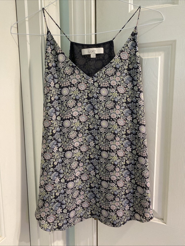 Ann Taylor LOFT Flower Women's Spaghetti Strap Lined Dressy Tank Multicolor M