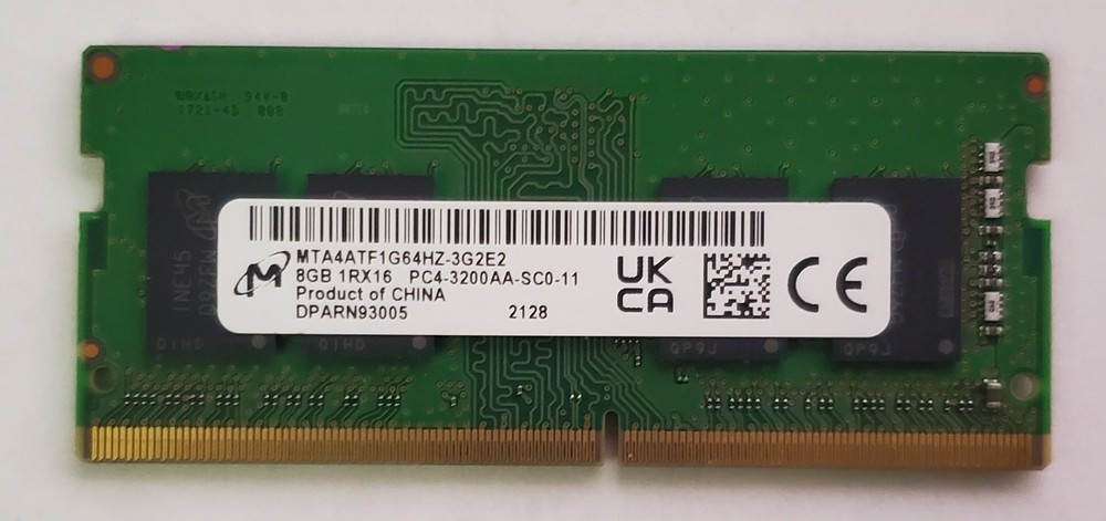 Micron 8GB DDR4 SODIMM 3200MHz 1Rx16 (MTA4ATF1G64HZ-3G2E2) TESTED