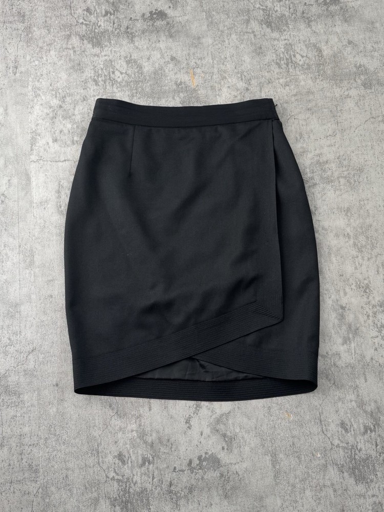 Vintage 1980s Gianni Versace Wrap Pencil Wool Skirt Black Color Size 3 Rare Item