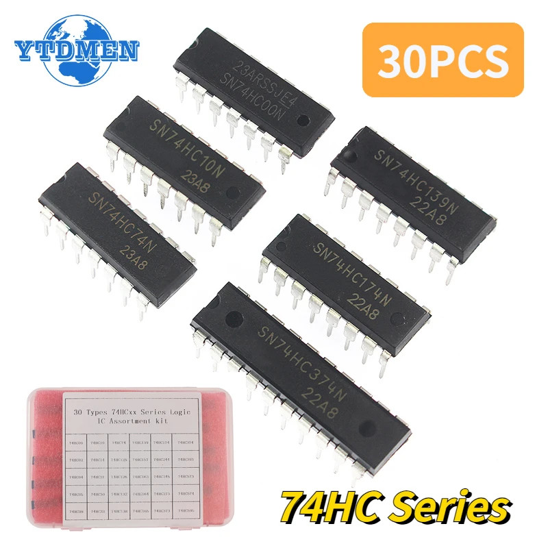 30pcs 74HC Series IC Assortment Kit  74HC595 /573 /393 /00 /30 DIP Logic Chip