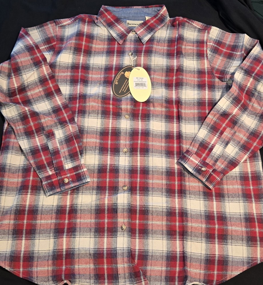 Women's Backpacker Red Plaid Flannel Button Down Long Sleeve Shirt Size 2XL NWT