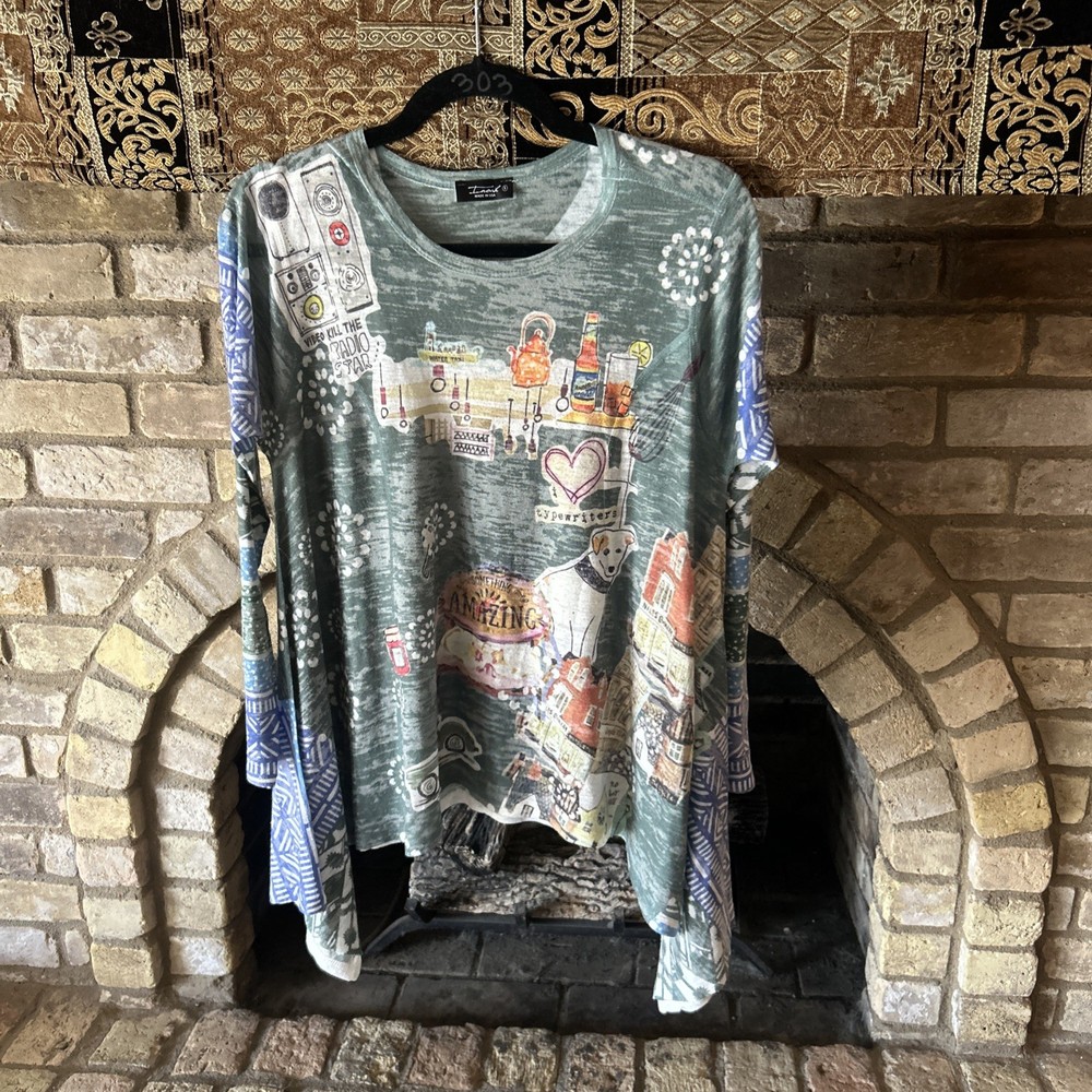 Inoah Women’s Tunic Top S NWT Graphic Abstract Art Print USA Made Shirt-image