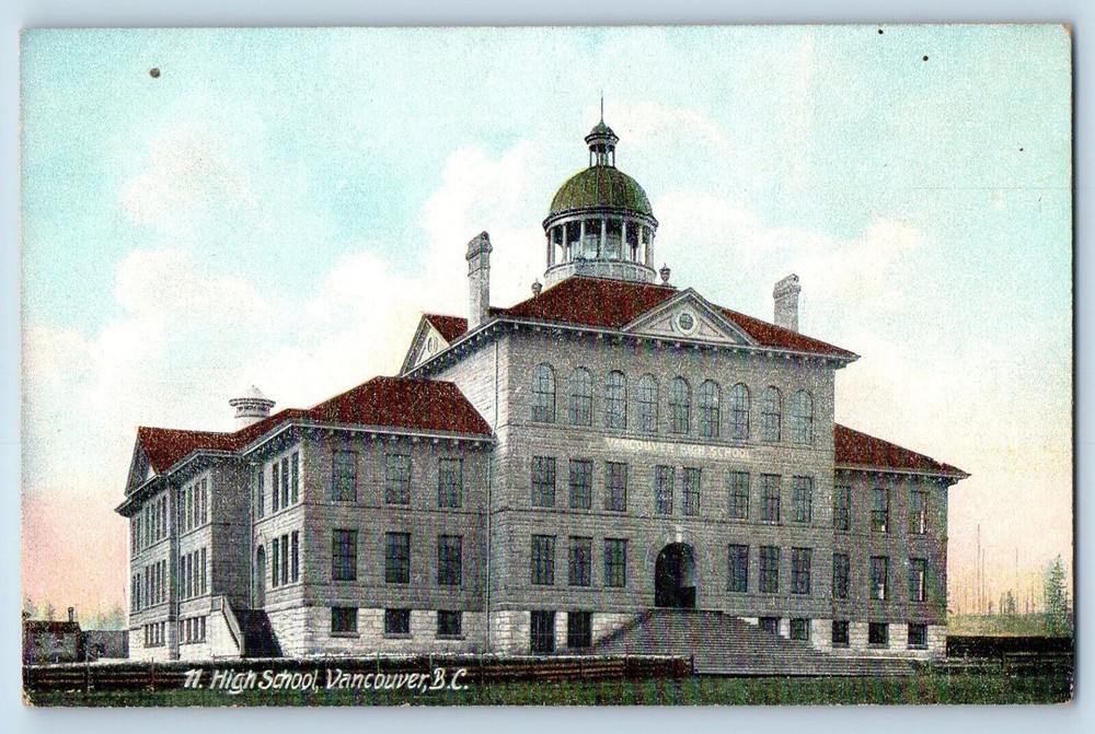 Vancouver British Columbia Canada Postcard High School Building View c1910