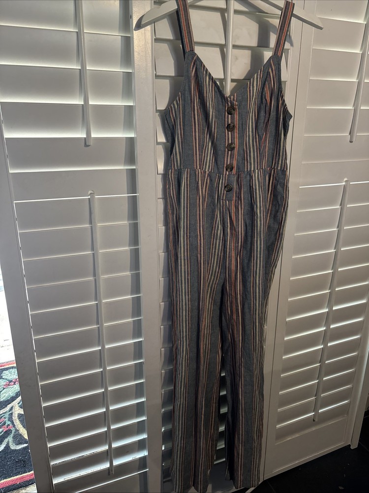 American Eagle Outfitters Cotton Linen Blend Wide Leg Smocked Jumpsuit Size M