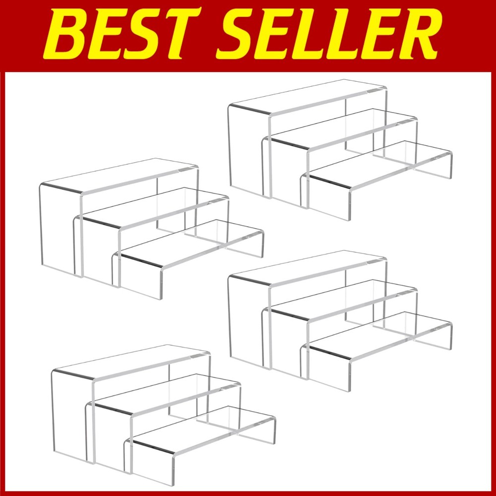 12 Clear Acrylic 3-Tier Display Risers for Collectibles & Decor