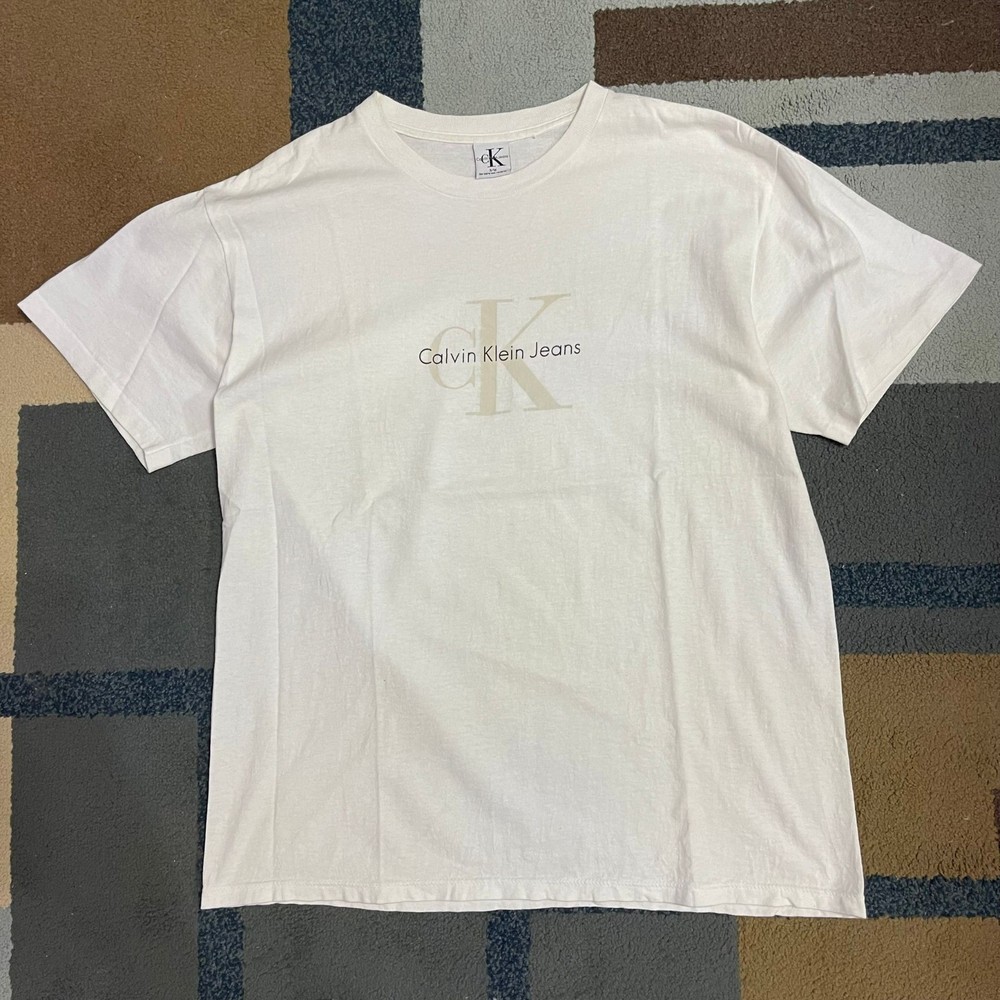 Vintage 90s Calvin Klein Logo Shirt Men's Medium Made in USA White