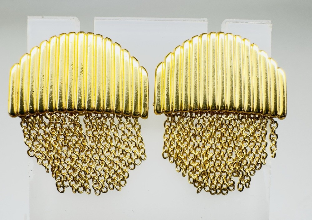 Vintage J Crew Fringe Metal Tassel Gold Tone Earrings Pierced Drip Dangle