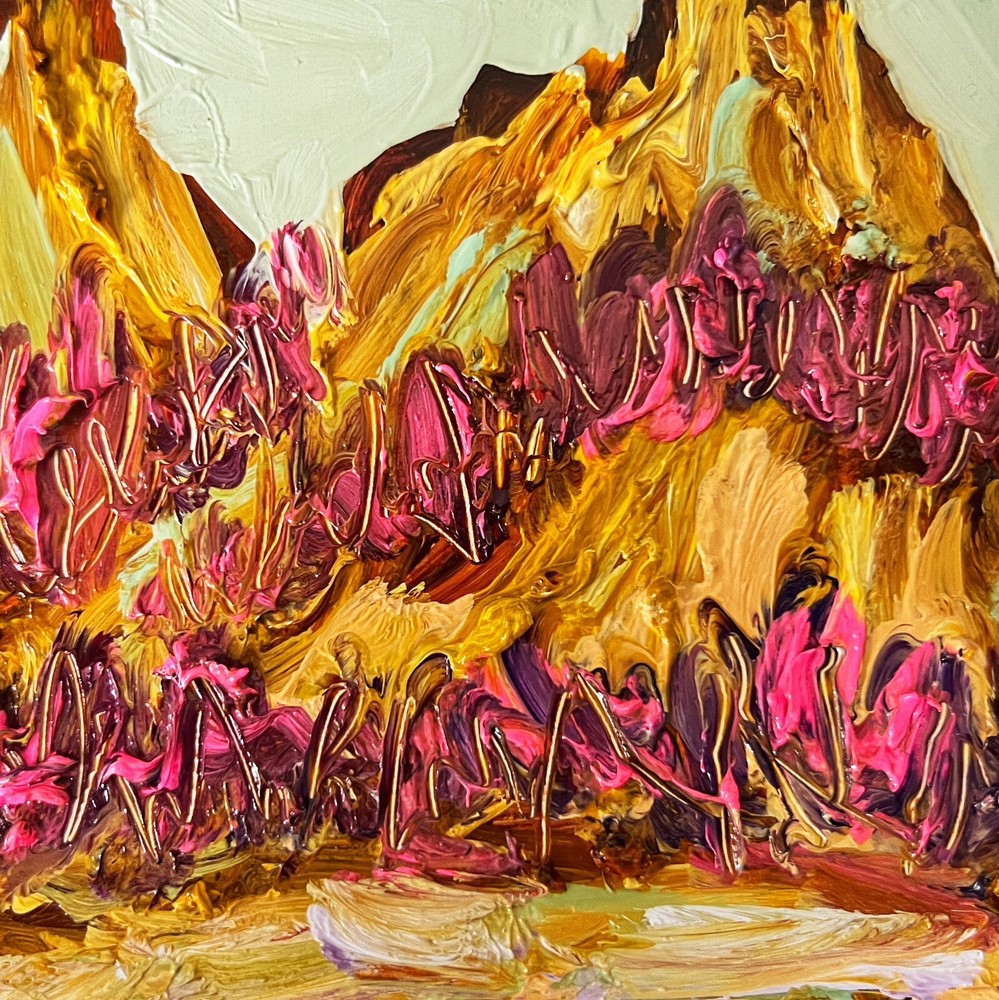 Abstract Mountain Forest Oil Painting Vibrant Pink Orange Fall Landscape Artwork-image