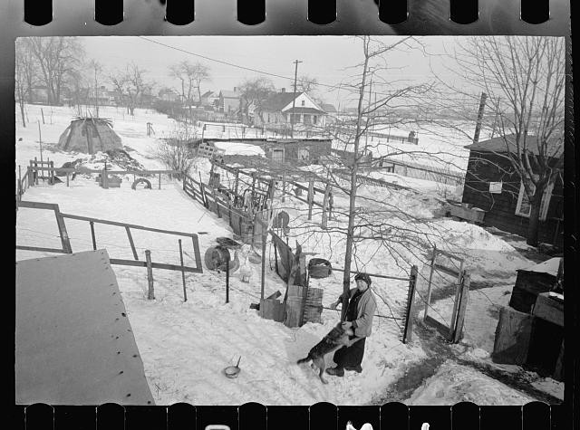 Photo:Bound Brook New Jersey 1936 Snowy Farmyard Man with Dog