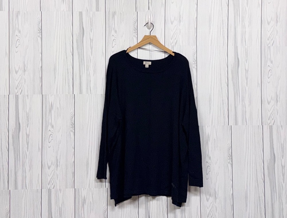 Style & Co top womens size 2x long sleeve solid navy pullover blouse basic