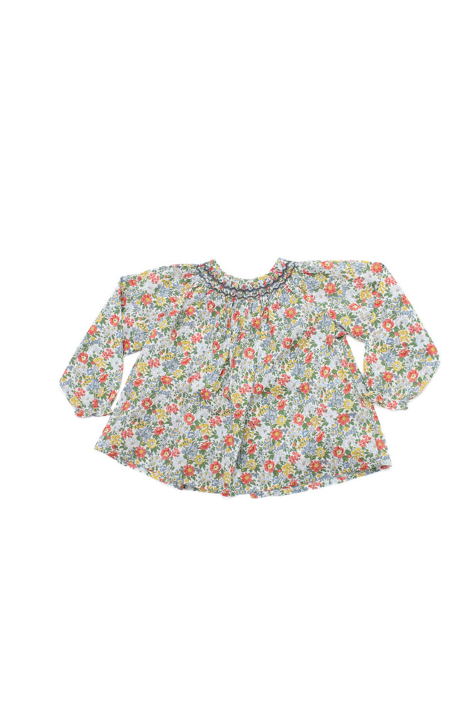 Bonpoint Girls Long Sleeve Button Back Crew Neck Floral Shirt White Blue Size 3Free Shipping in US $100+ Orders | $6.95 Orders Below